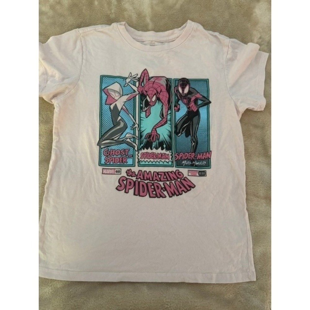 Marvel Spider-Man Kids Pink Graphic Tee Ghost Spider Miles Morales Shirt 14/16
